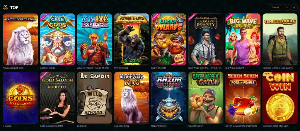 NovaJackpot Online Casino game selection