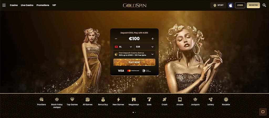 goldspin casino homepage, goldspin casino interface, gold spin casino bonus