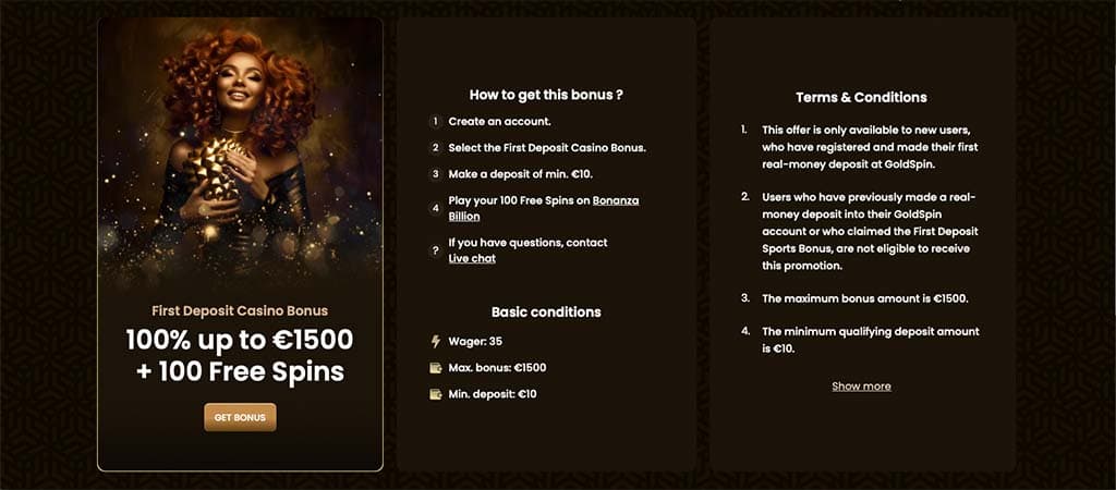 gold spin casino, welcome bonus, terms and conditions